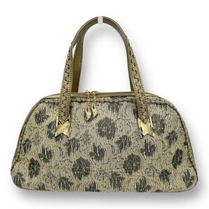 Green and Gold Floral Tapestry Bag with Sparking Gold Accents and Double Handles